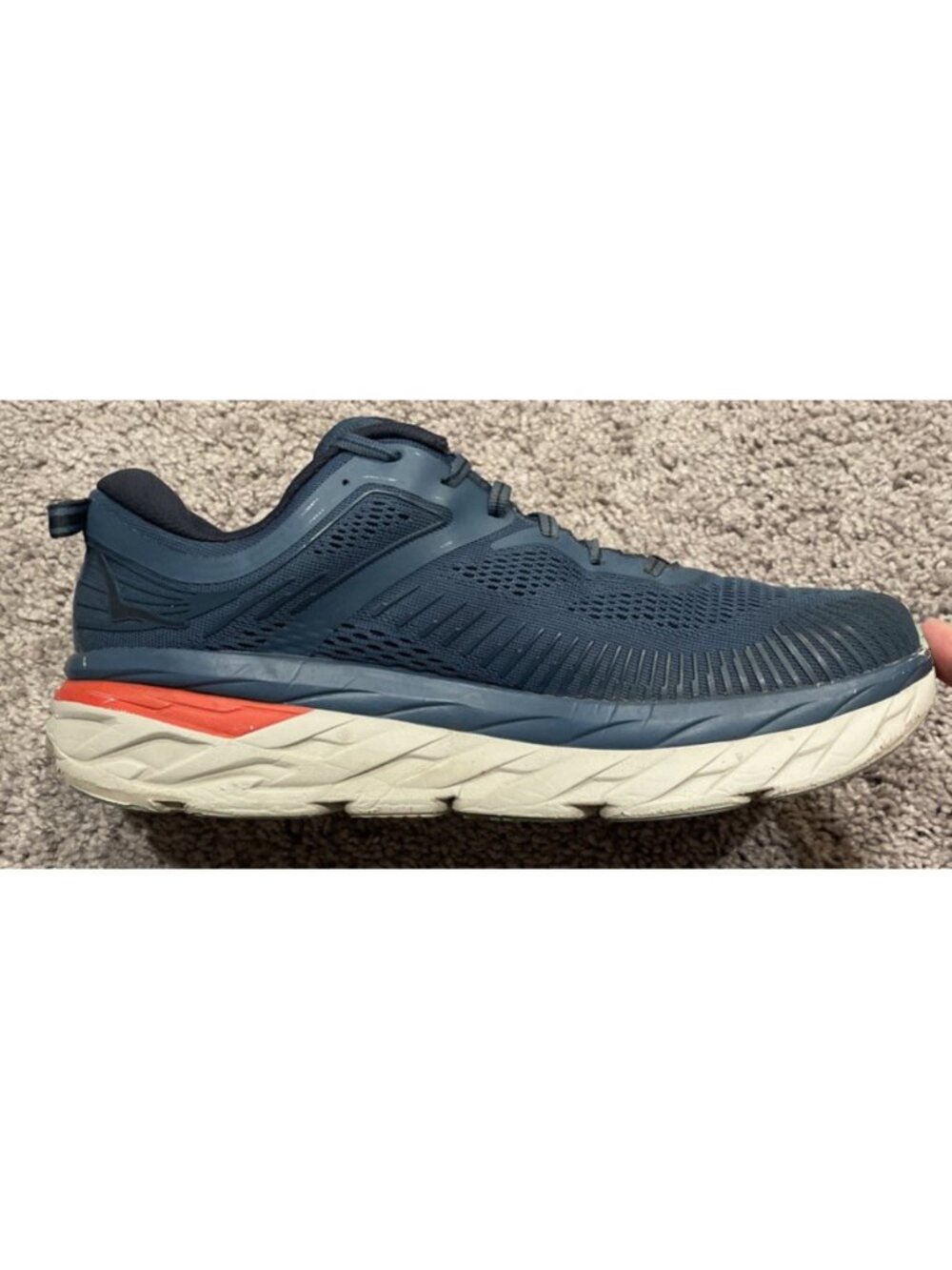 Hoka One One Mens Bondi 7 1110530 RTOS Blue White Running Shoes Wide Size 10